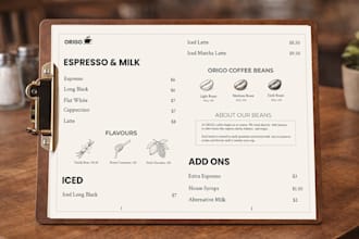 a modern and eyecatching restaurant menu