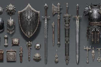 draw any medieval fantasy weapons, armors and items art