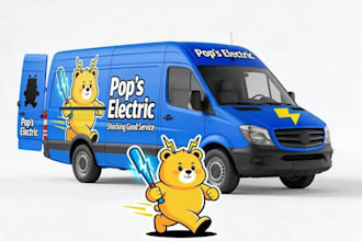 design electric van wrap with custom mascot logo concept
