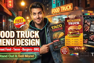 design a captivating food truck menu board or digital signage