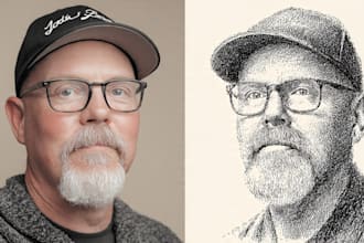 draw a hedcut wsj portrait style from photo