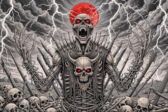 draw detailed dark art and heavy metal horror illustration for tshirt