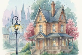 paint a watercolor house portrait or city space illustration