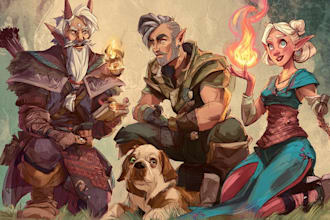 draw your dnd rpg character or party illustration art