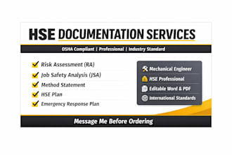 prepare professional hse documents, risk assessment, jsa and method statements