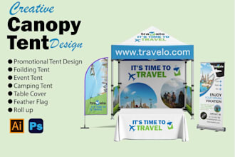professional canopy tents design, flags, roll up banner and tablecloth
