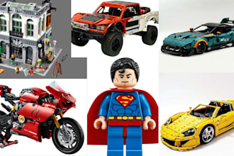 model lego technic car, bike, minifigure, truck toys  with manual instructions