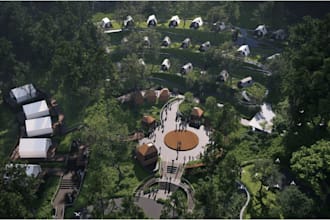 model 3d architecture private dwelling,exterior cgi rendering,retrofit glamping