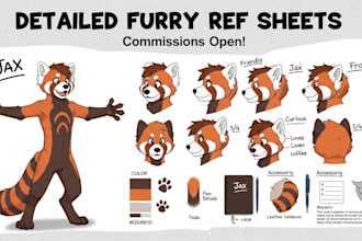 draw detailed furry ref sheet, fursona reference sheet, anthro oc ref sheet
