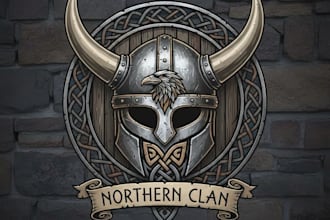design a powerful viking helmet logo for your brand