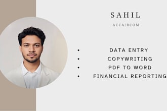 do data entry, copywriting, PDF to word and financial reporting