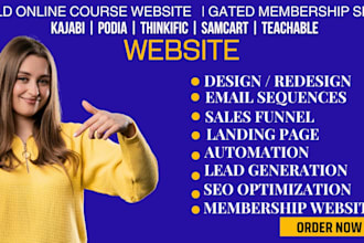 build online course website membership sites on kajabi podia thinkific lms setup