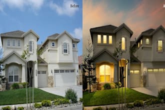 do real estate edit enhance, face swap head replace sky change multiple exposure