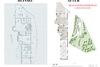 redraw sketch into clean 2d floor plan for real estate marketing
