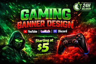 design professional gaming banner for youtube or discord