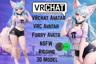 custom vrchat avatar, vrc avatar nsfw furry avatar 3d model vr character