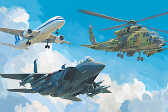 draw helicopter , airplane , aircraft , into a vector cartoon style