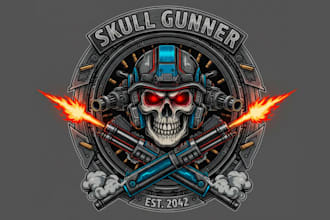 draw eye catchy skull gunner logo in 12 hours