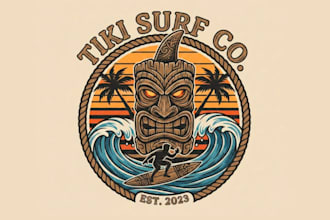 do creative tiki surfing logo with express delivery