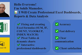 do excel data analysis, formulas, pivot tables, dashboards