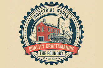 draw bold vintage factory logo for your business