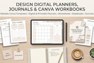 esty digital planner, hyperlinked digital planner, canva ebook, journal design