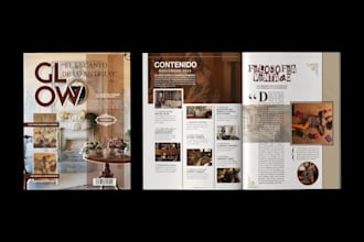 design a modern magazine cover and page layout