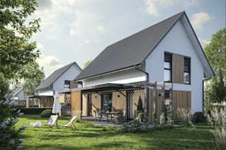 create 3d architectural building design, modern house exterior rendering, cgi