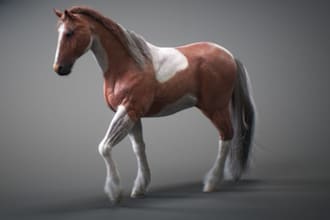 deliver aaa photoreal 3d horse, coat texture,3d animal sculpt,uv map,3d creature