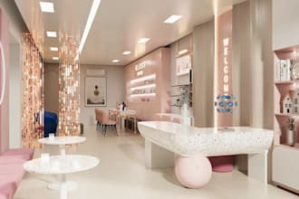 renew 3d hair salon,beauty workstation,haircut shop,spa interior render,nail bar