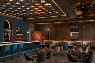 styling sport bar, cafe, restaurant interior design,cgi nightclub render, layout