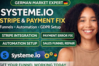 fix german systeme io stripe payment automation issues and sales funnel setup