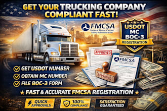 register usdot, mc number and boc3 fmcsa compliance asap