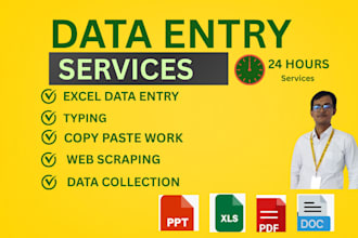 do data entry, copy paste, data scraping, email leads, pdf to excel data entry