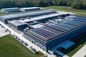 do ai data center, 3d auditorium, cgi warehouse, server room, ai facility