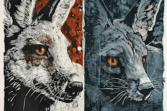 create linocut or fantasy animal portraits