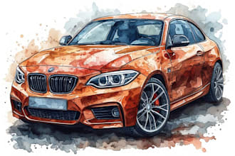 create realistic watercolor portrait style car, bike vehicle
