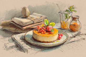 draw food drink pastry illustration recipe concept sketch