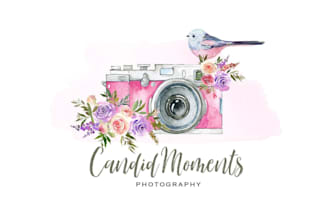 design modern photographer watermark premade floral camera logo