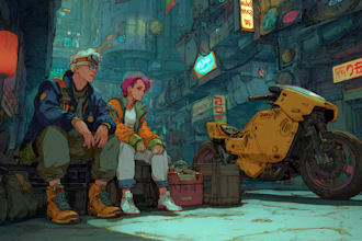make illustration in scifi cyberpunk, neo tokyo style