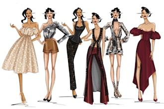 draw fashion illustration, sketch, or flat draw