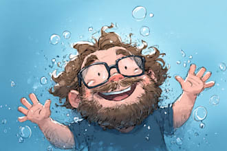 draw a cute and funny cartoon illustration