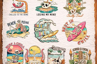 create vintage retro summer beach surf skeleton logo