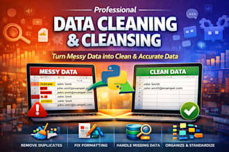 clean, format, organize messy excel or CSV data cleaning and data cleansing