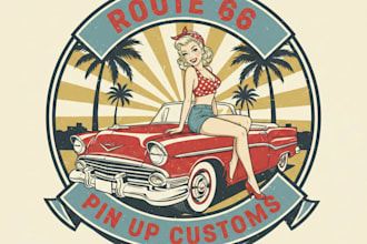 do cretive pin up girl vinatge logo design 1 day