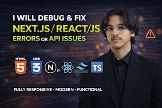 debug and fix nextjs or react errors and API issue