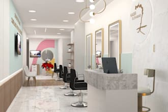 transform 3d barbershop interior,beauty salon render,shampoo station, spa design