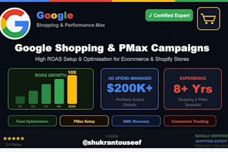 set up and optimize google shopping ads and performance max pmax campaigns for