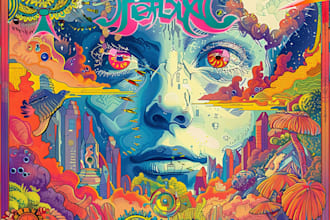 create a unique psychedelic surrealistic illustration for album cover