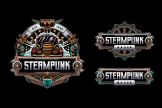 design vintage barber shop, retro, steampunk business logo